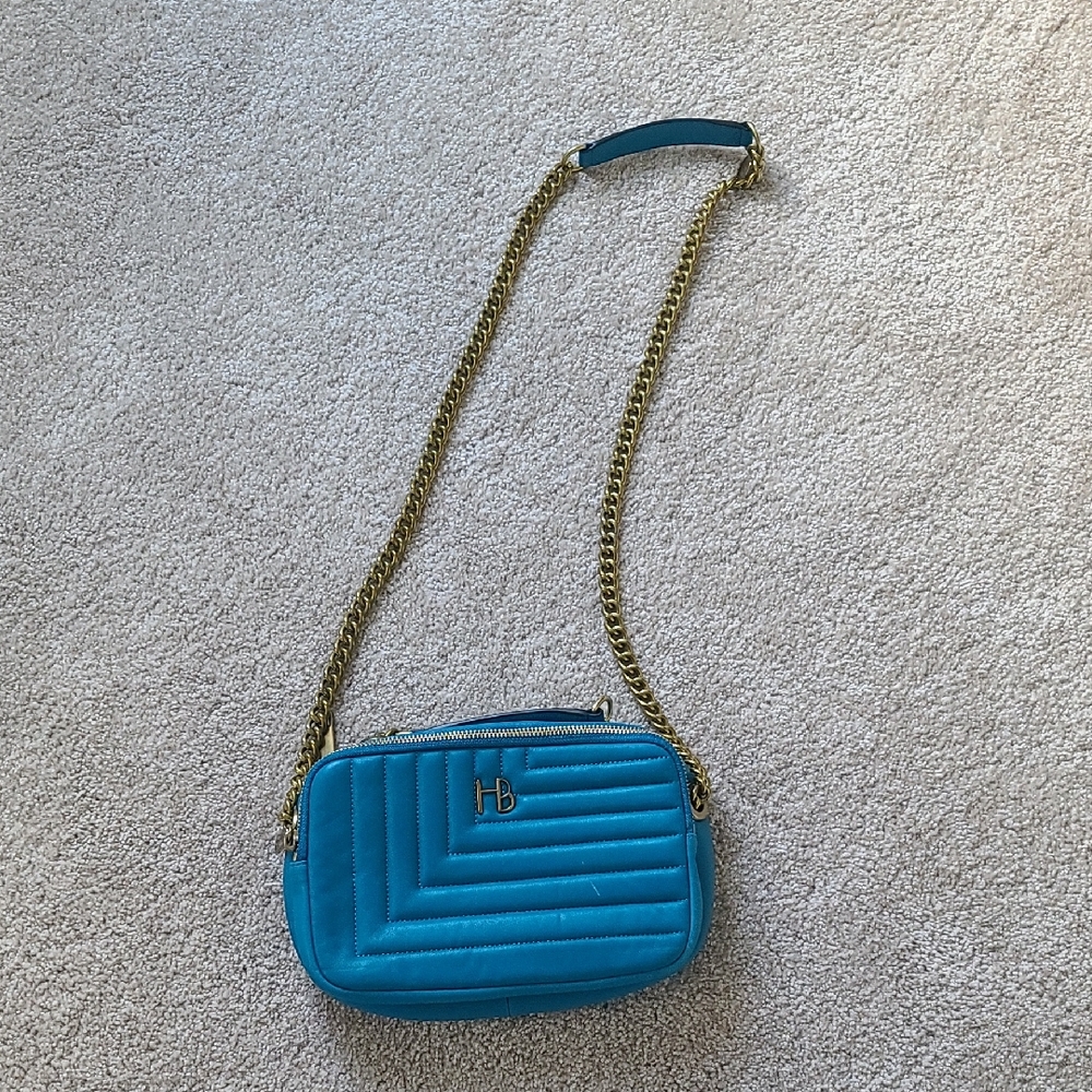 Henri Bendel Blue Quilted Crossbody Bag with Gold Chain